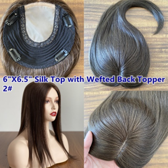 Silk base human hair toppers for women 100% virgin remy human hair wefted toppers